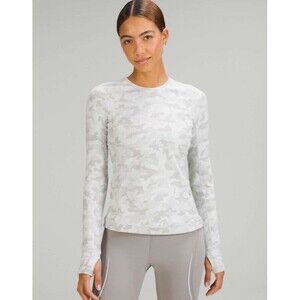 Lululemon Its Rulu Run Long Sleeve Shirt Stretch Warm Fleece Top Camo Gray SZ 2